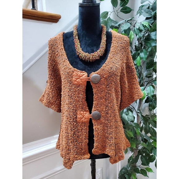 Frazzle Women Brown Cotton Half Sleeve Buttons Front Casual Knit Sweater Size L - Picture 14 of 14